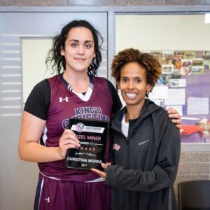 2017 Ontario Basketball U17 Hazel Miner Award recipient Christina Morra with Team Ontario coach Christa Eniojukan