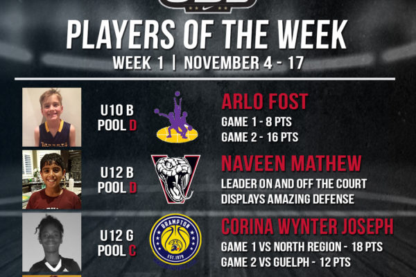 Congratulations Arlo, Corina, Naveen and Taurie on being named OBL Players of the Week.