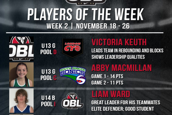 Congratulations Abby, Jahsemar, Liam and Victoria on being named OBL Players of the Week.